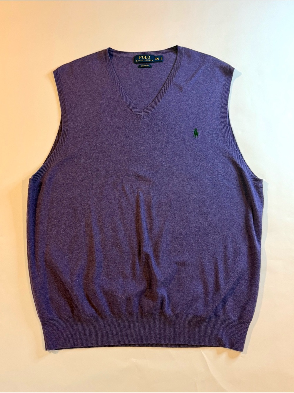 Polo Ralph Lauren Pima Cotton V-Neck Sweater Vest Purple Size XXL Green Pony